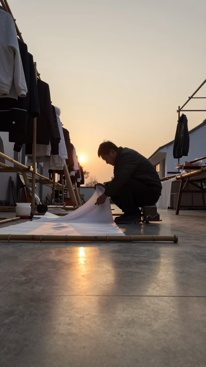 Kite Maker Painting Silk in Nanjing Studio in in a studio in Nanjing