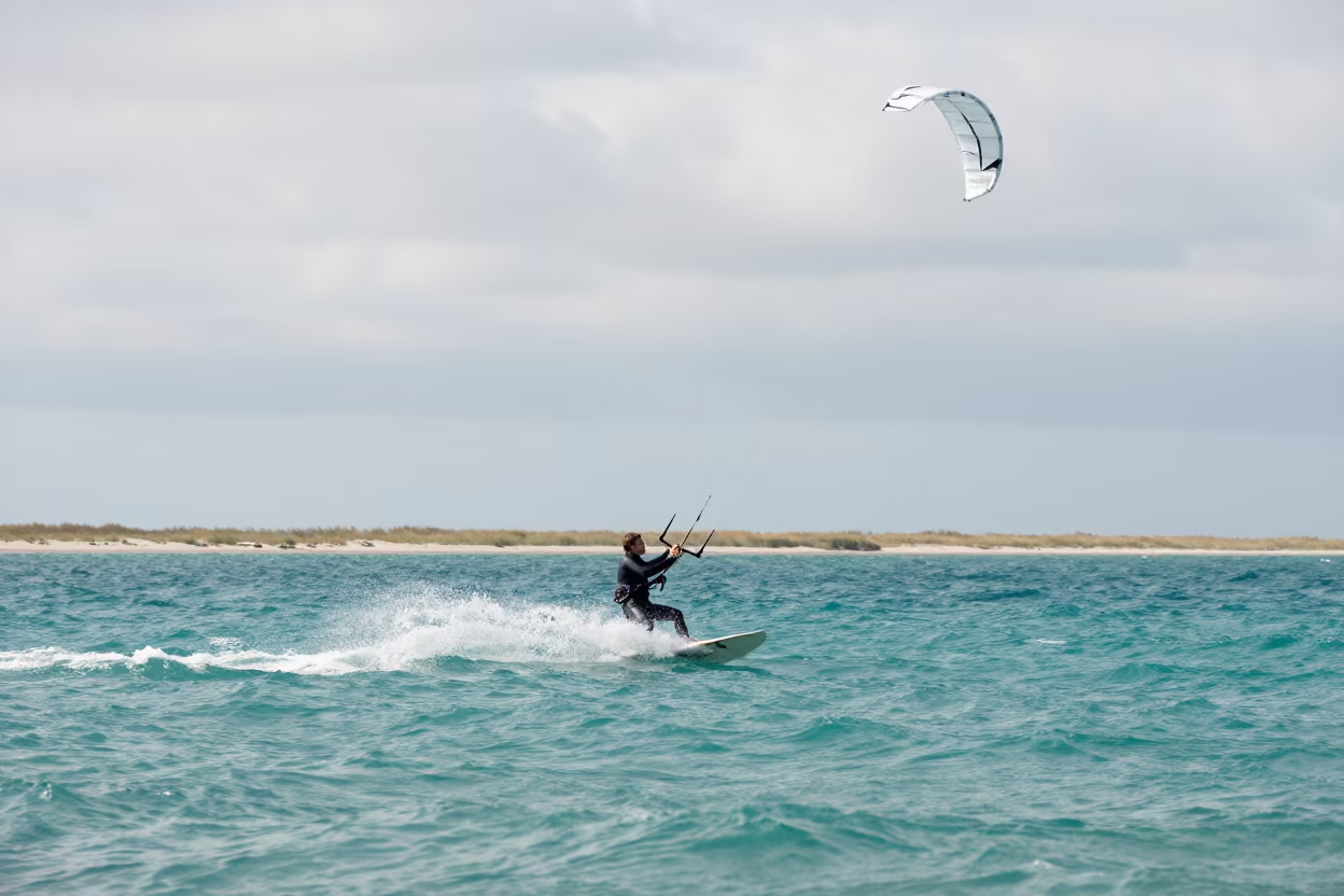 Kite Surfer Over Turquoise Water Noon in on a mountain path near Kharkiv