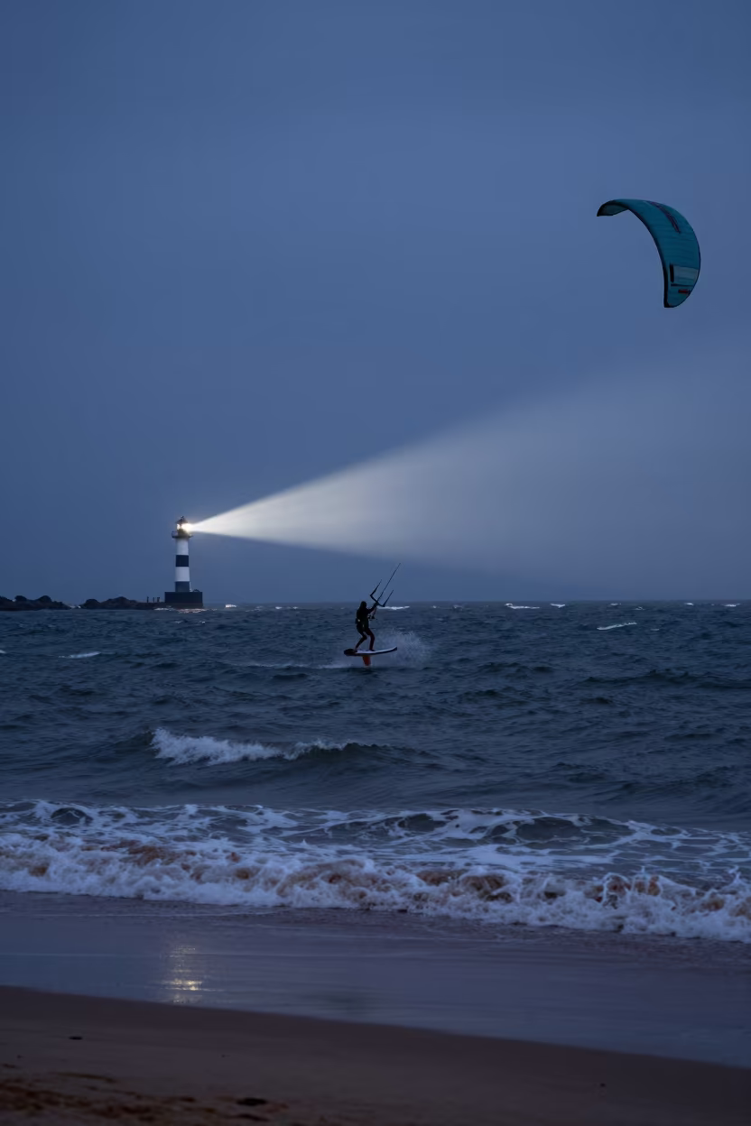 Kitesurfer Swept by Dawn Light Near Tiruchirappalli in along a beach near Tiruchirappalli