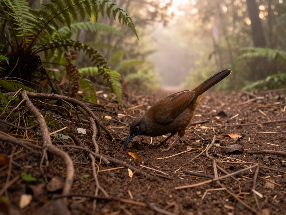 Kiwi Bird Probing Soil on Forest Trail in along a game trail in Bahamas