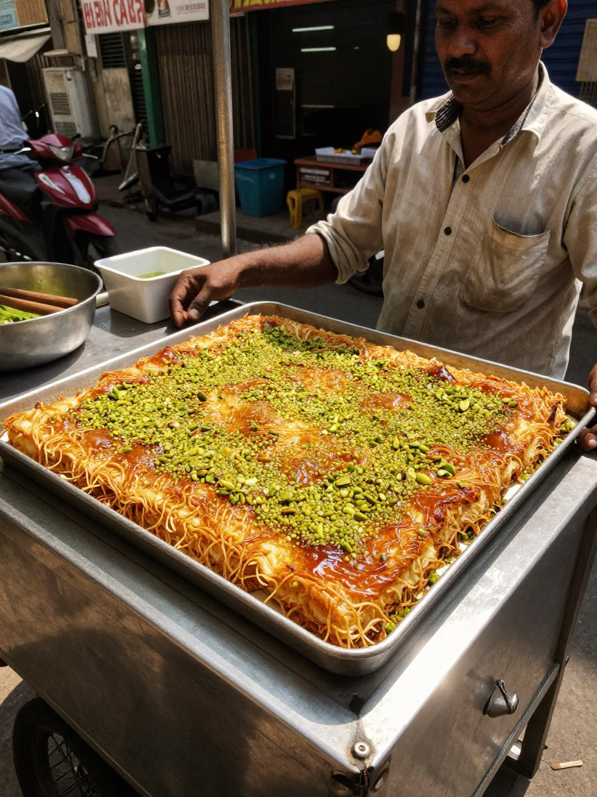 Knafeh in Mumbai at Bright Midmorning Light in in Mumbai, India