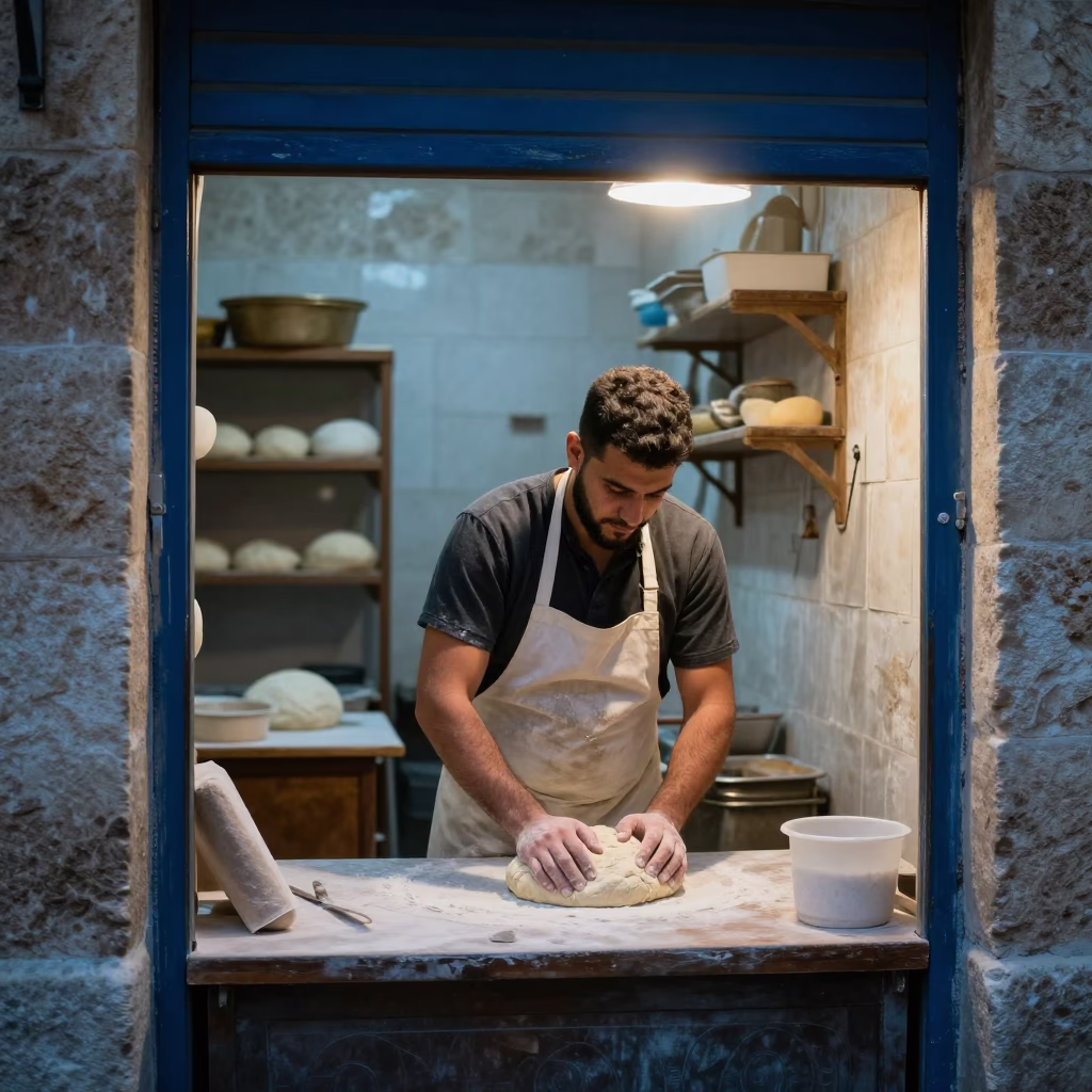 Kneading Dough in Amman in in Amman, Jordan