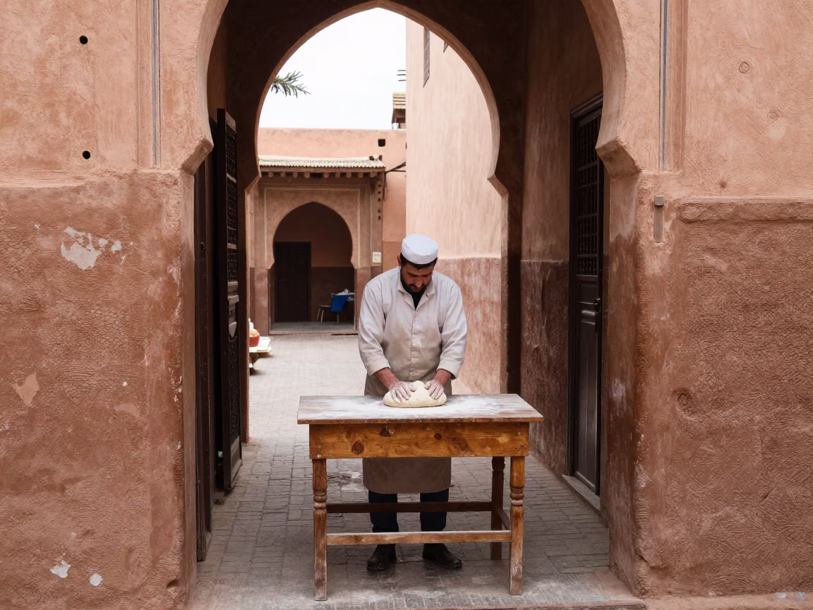 Kneading Dough in Marrakech in in Marrakech, Morocco