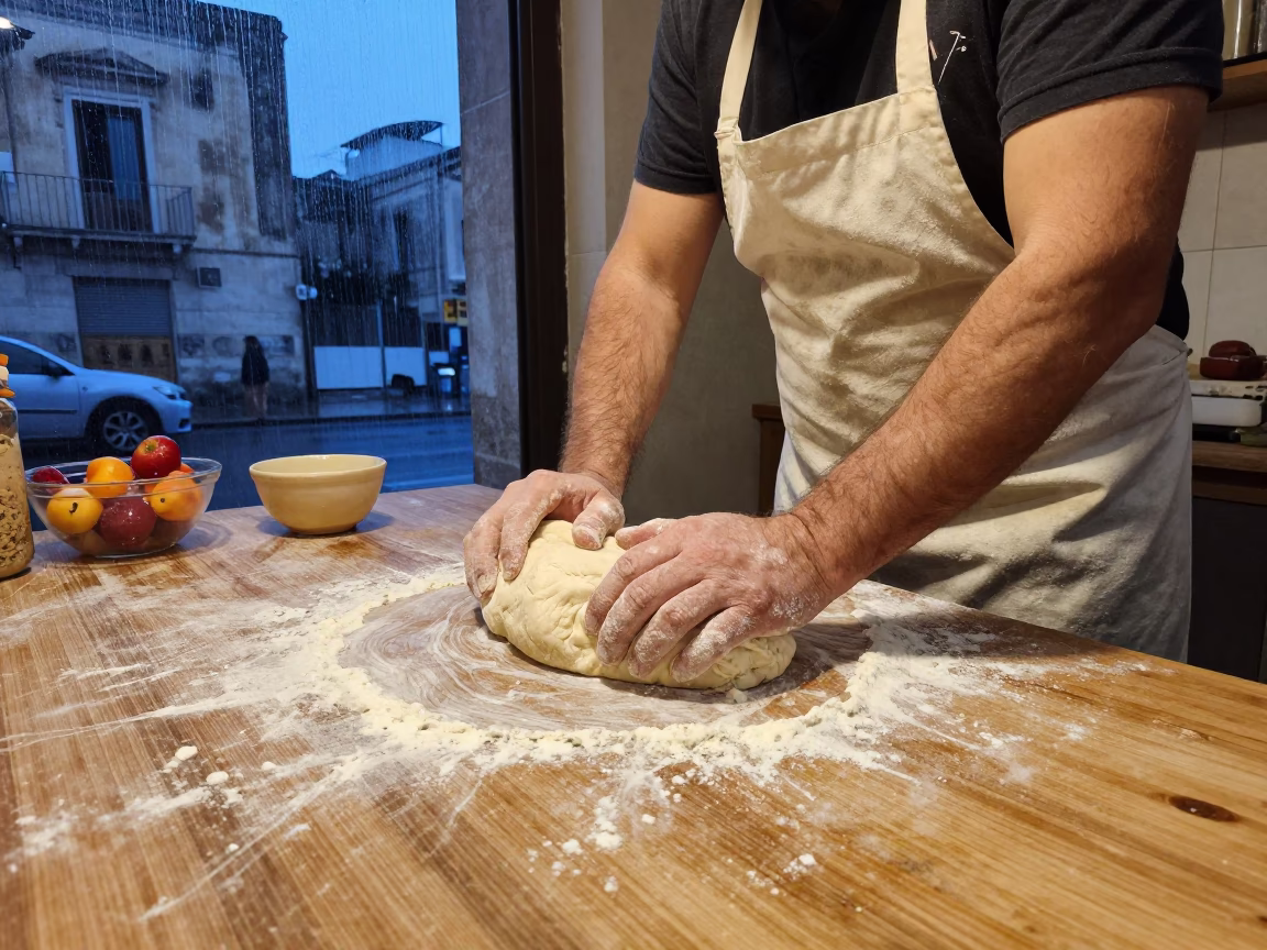 Kneading Dough in Palermo in in Palermo, Italy