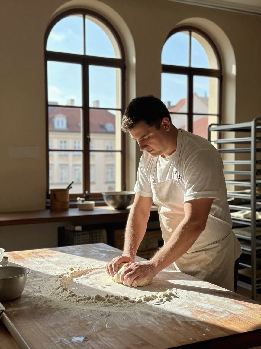 Kneading Dough in Prague in in Prague, Czech Republic