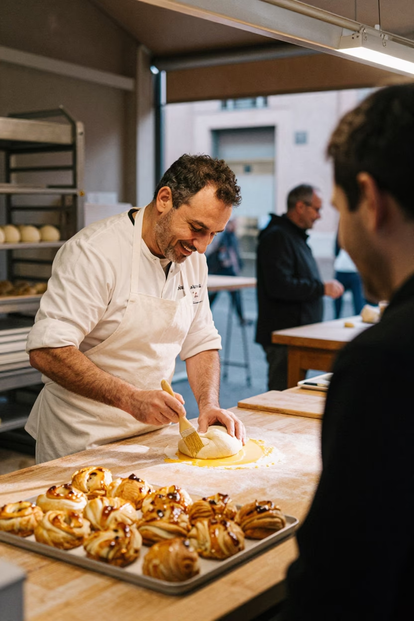 Kneading Dough in Rome at The Early Morning Light in in Rome, Italy