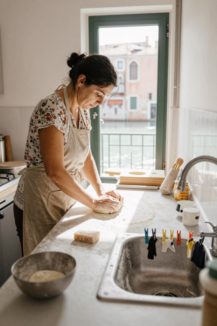 Kneading Dough in Venice in in Venice, Italy