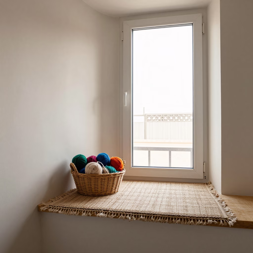 Knitting Basket on Window Seat Kandahar Winter in on a window seat in Kandahar