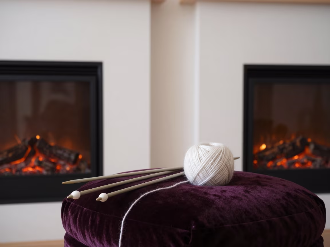 Knitting Needles Mohair Wool Velvet Cushion in by a crackling fireplace in Kemerovo