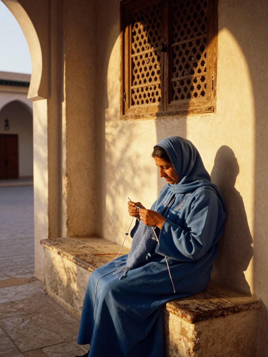 Knitting Woman in Tunis in in Tunis, Tunisia