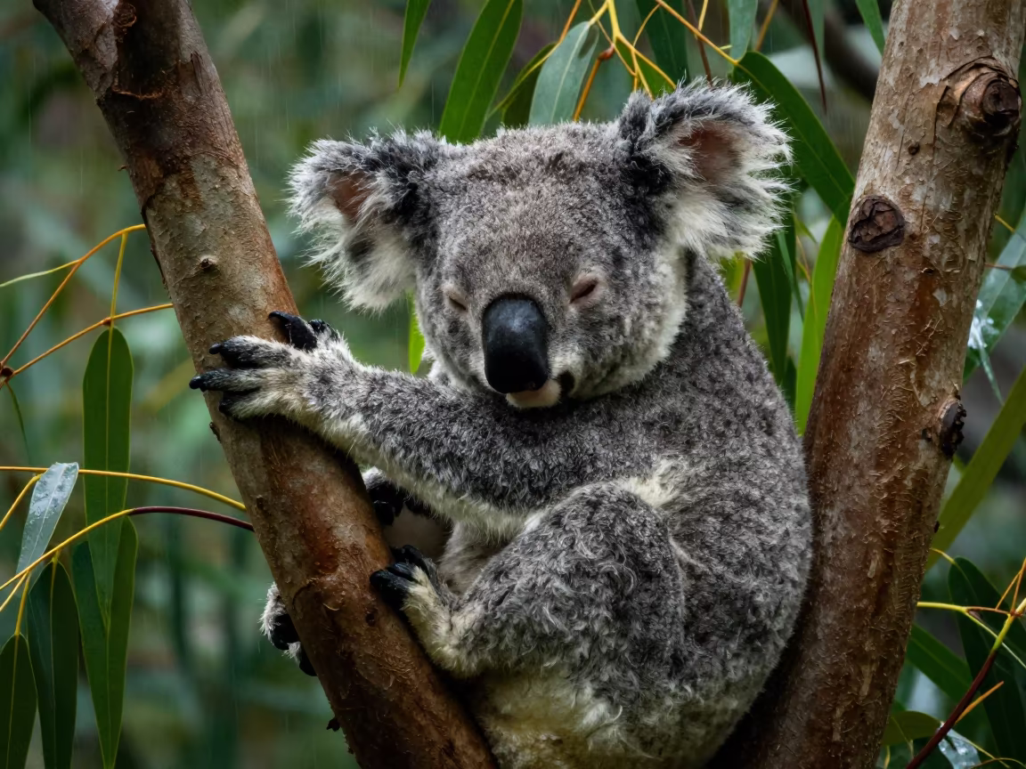 Koala Sleeping Eucalyptus Malaysia Early Morning Rain in in Malaysia