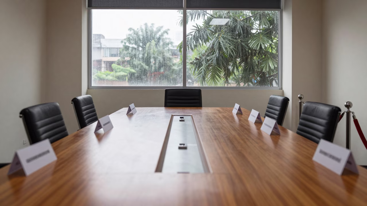 Kochi Boardroom Queue Stanchion Before Meeting in at a boardroom table before a meeting in Kochi
