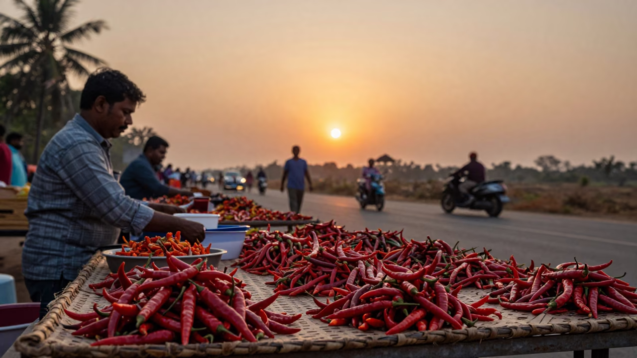 Kochi Chili Peppers at As The Sun Drops Toward The Horizon in in Kochi, India