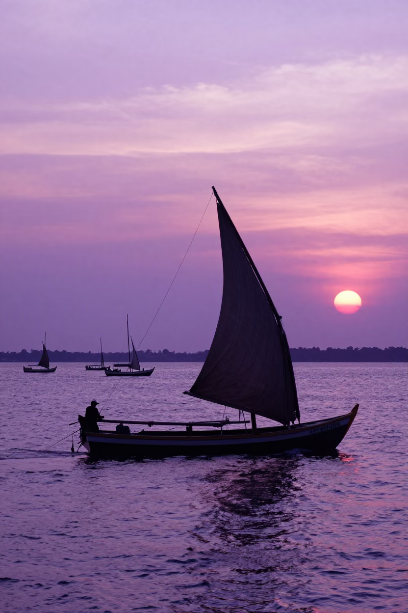 Kochi Dhow Sailing at Sunset Light in in Kochi, India