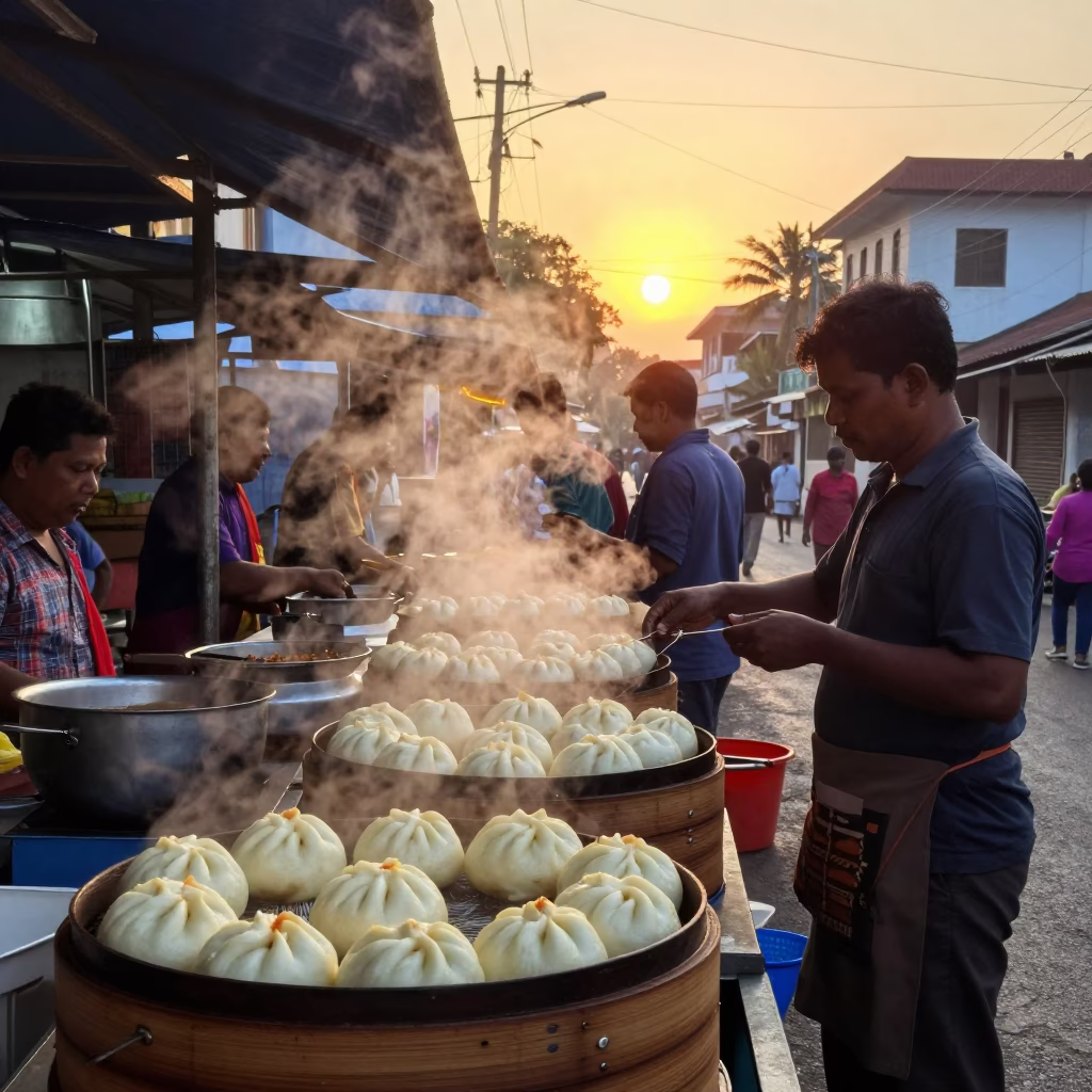 Kochi Food Stall at First Light Of Dawn in in Kochi, India