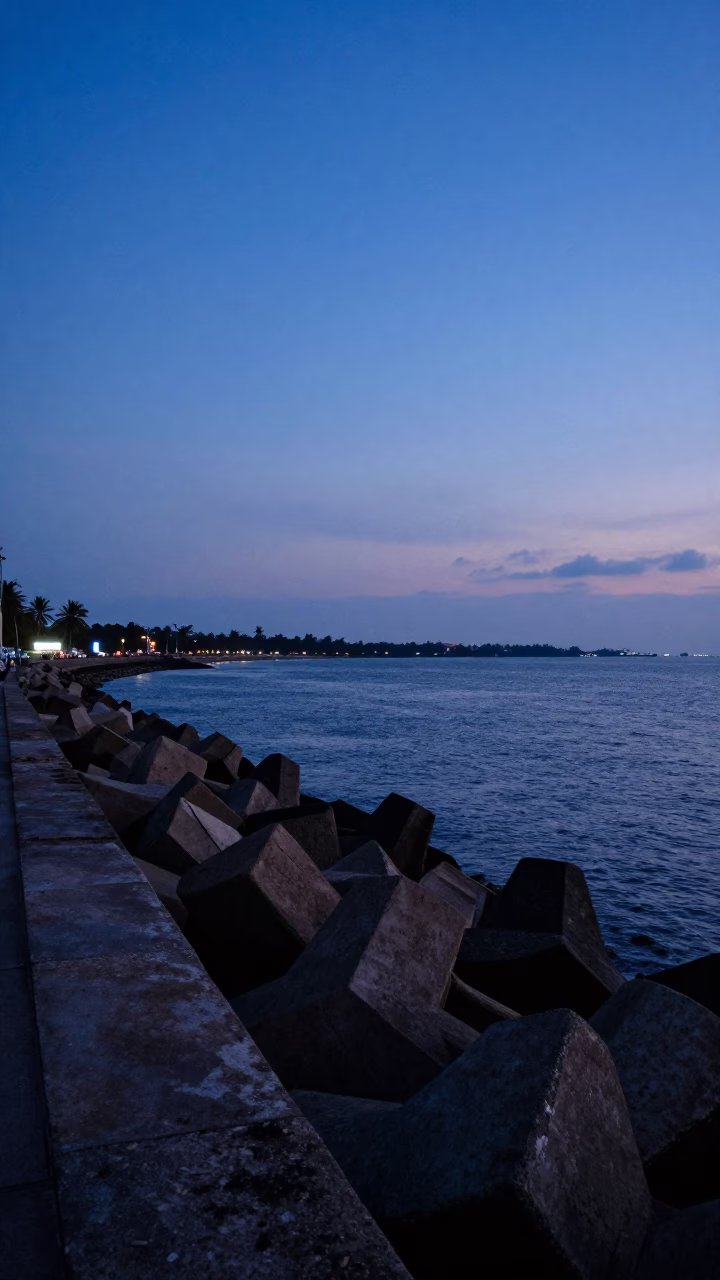Kochi Harbor Evening View with Blue Sky and Breakwater in Kerala India in in Kochi, India