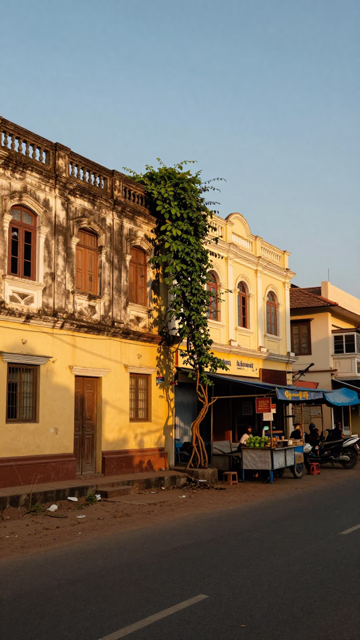 Kochi India Evening Street Scene with Black Pepper Vine and Local Life in in Kochi, India