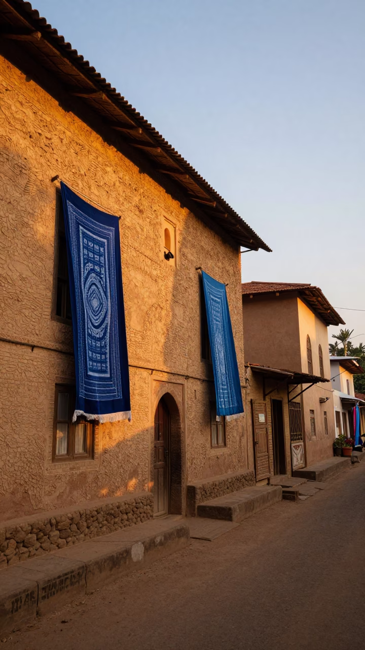 Kochi India Evening Street Scene with Indigo Fabric and Local Life in in Kochi, India