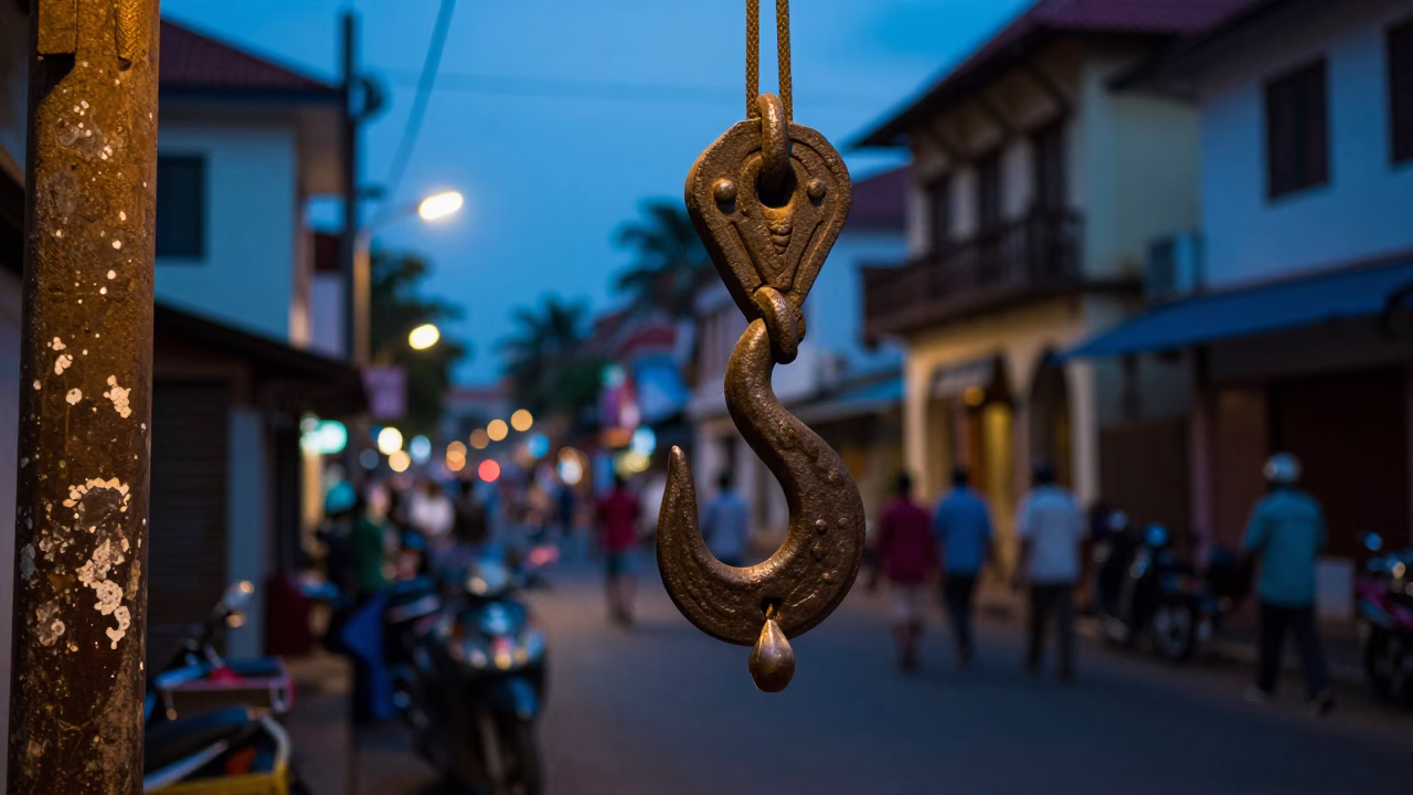 Kochi India Evening Street Scene with Iron Hook and Locket in in Kochi, India
