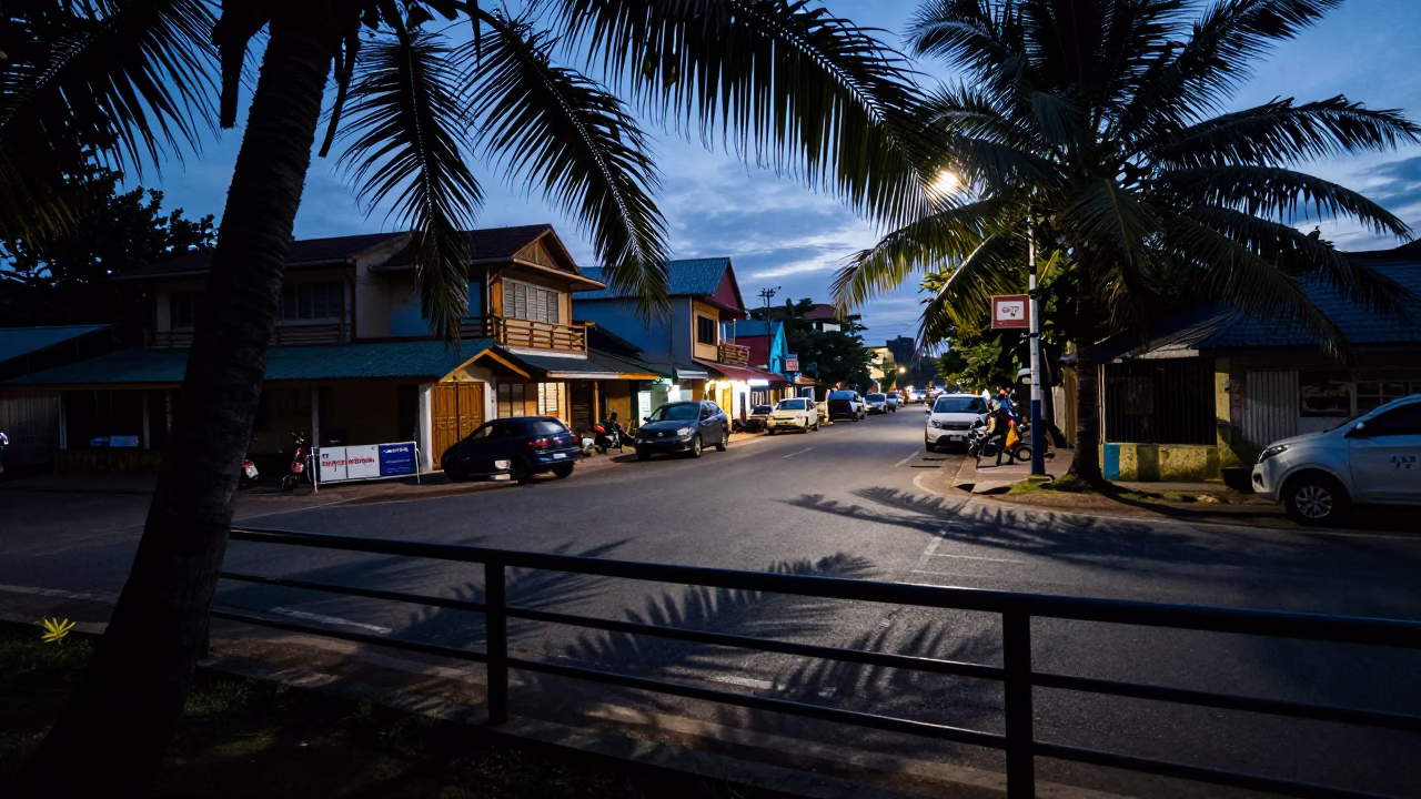 Kochi India Evening Street Scene with Leaf Shadows and Local Activity in in Kochi, India