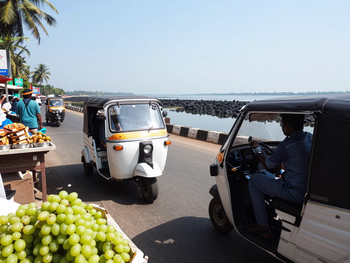 Kochi India midday street scene with black tidal channel and drawbridge counterweight house in in Kochi, India