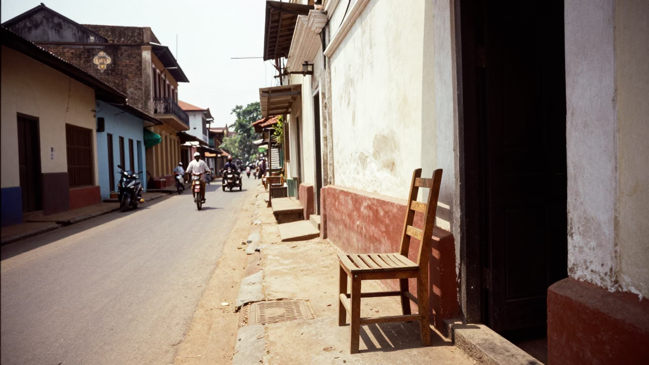 Kochi India Midday Street Scene with Ladder Back Chair and Cooler Jug in in Kochi, India