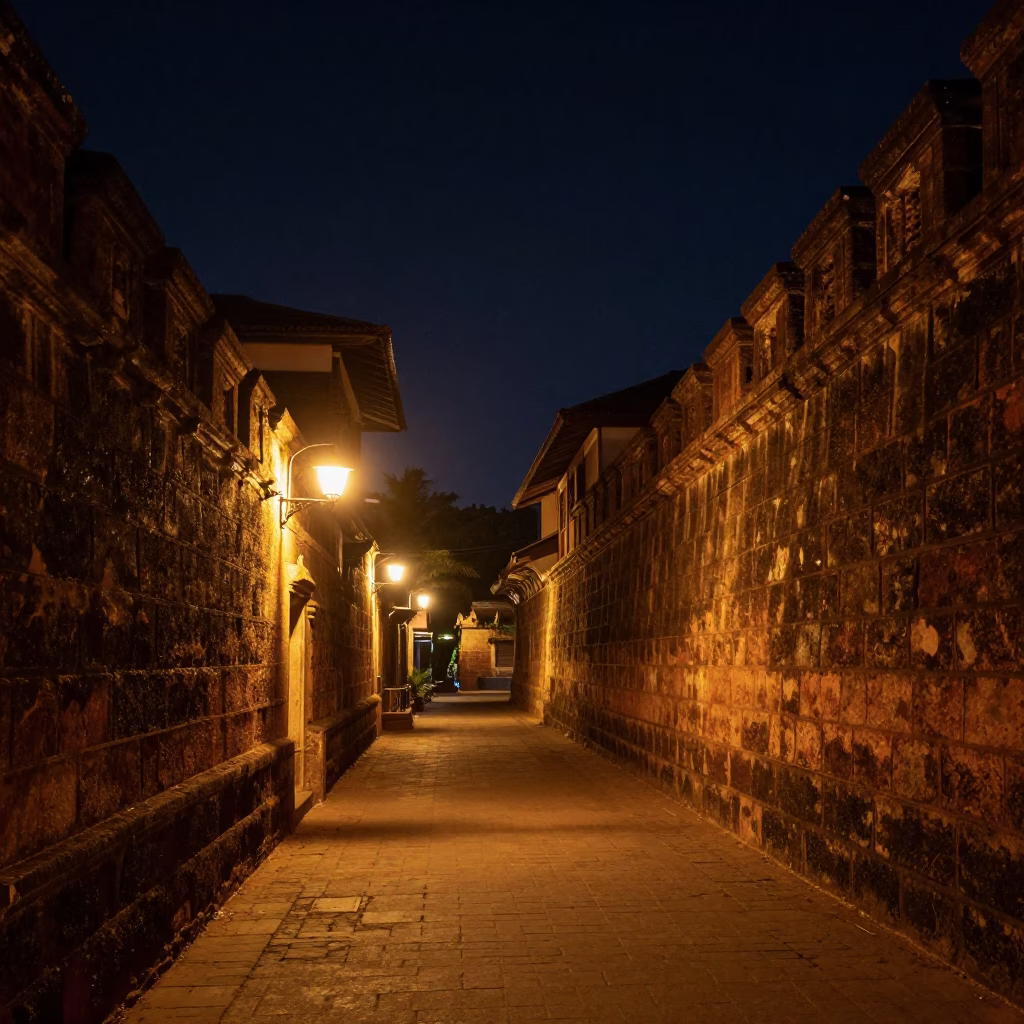 Kochi India Night Scene Lantern Lit Alley Old Town Deep Sky in in Kochi, India