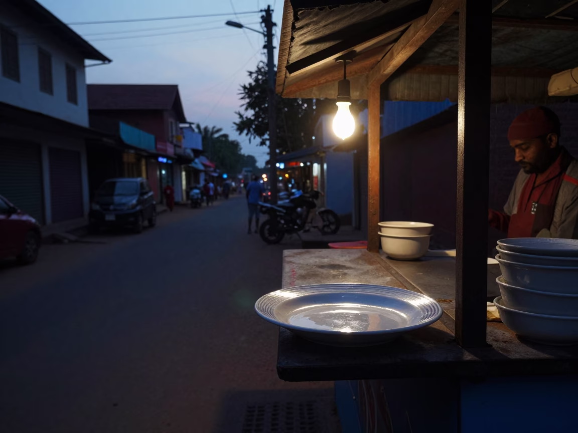Kochi India Pre-Dawn Street Scene with Ceramic Plate and Iron Hook in in Kochi, India