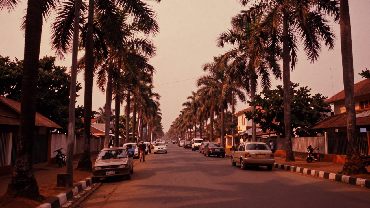 Kochi India Street Scene Copper Dusk Light Palm Avenue and Local Market Activity in in Kochi, India