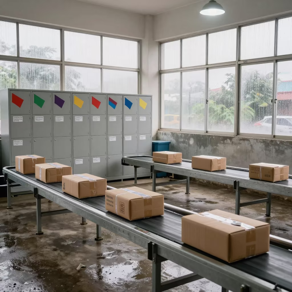 Kochi Sorting Belt Flag Locker Dispatch in at a parcel sorting belt in Kochi