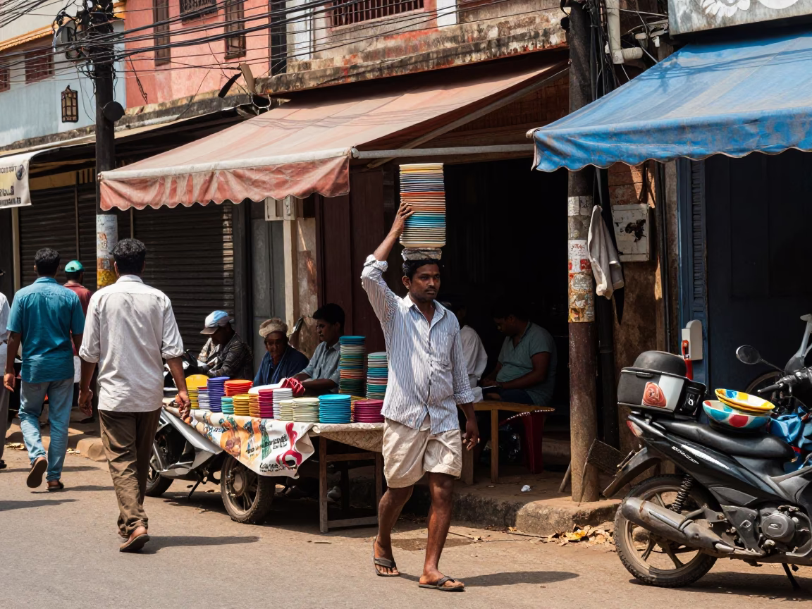 Kochi Street Scene at The Flat Glare Of Noon Light in in Kochi, India
