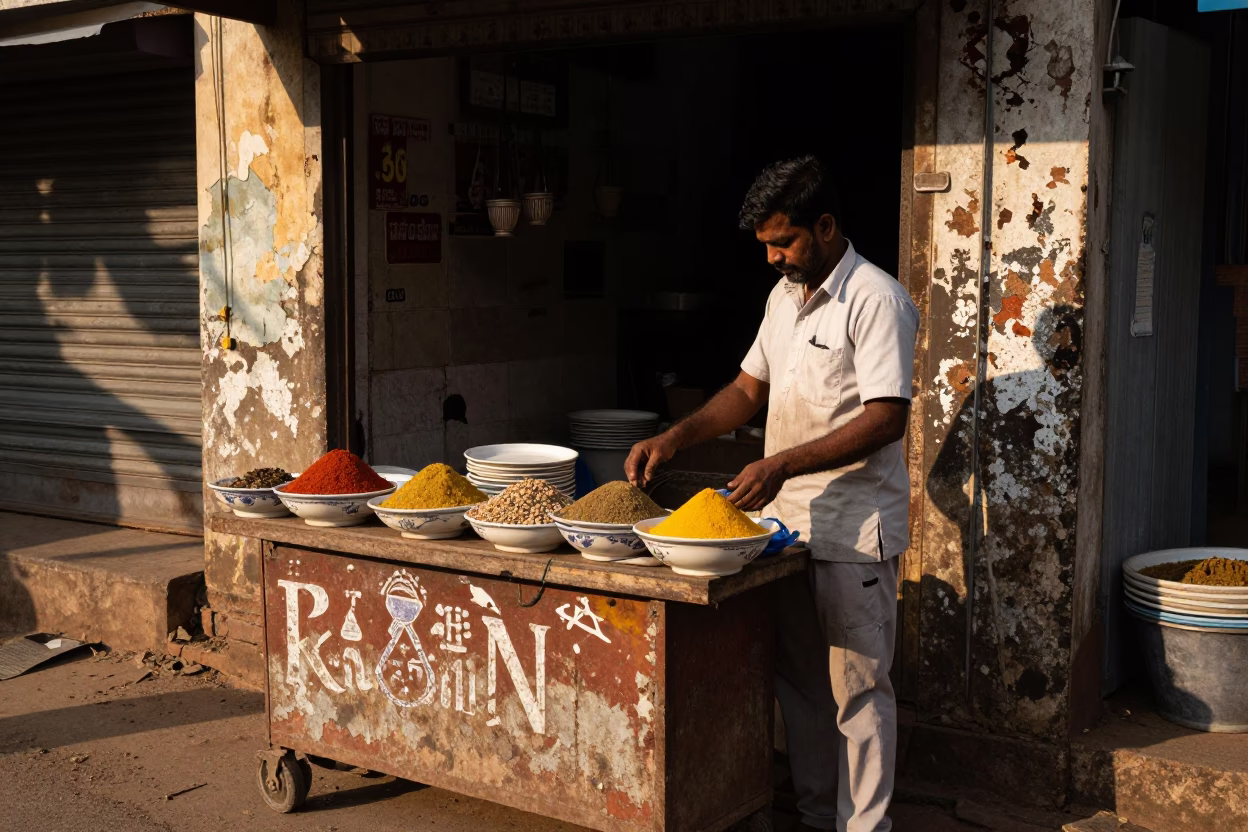 Kochi Street Vendor at Late Afternoon Light in in Kochi, India