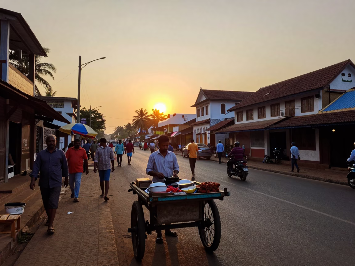 Kochi Sunset Street Scene with Local Vendor and Traditional Elements in in Kochi, India