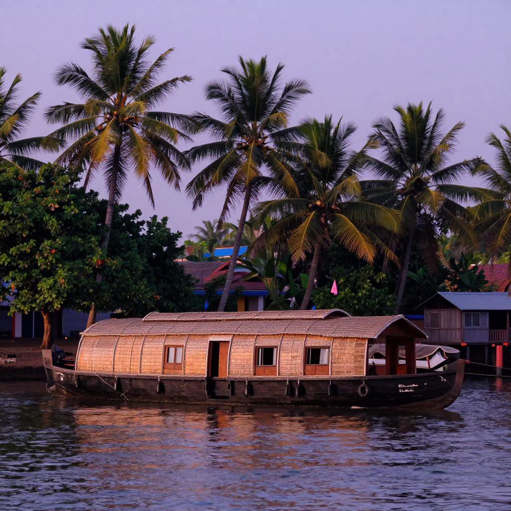 Kochi Traditional Wooden Houseboats And Coconut Palms in in Kochi, India