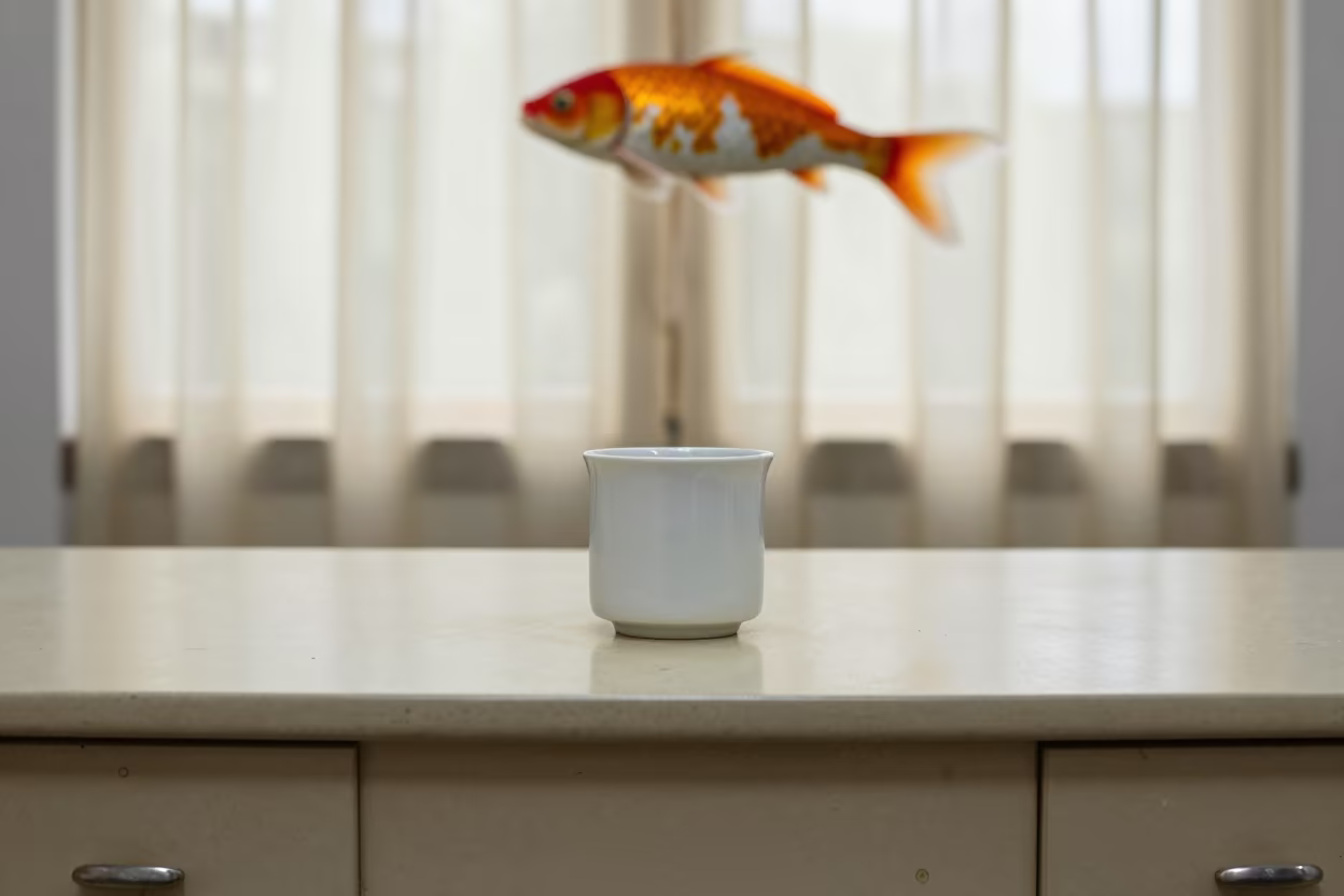 Koi Balloon Over Ahmedabad Office Token Cup in at an office reception desk in Ahmedabad