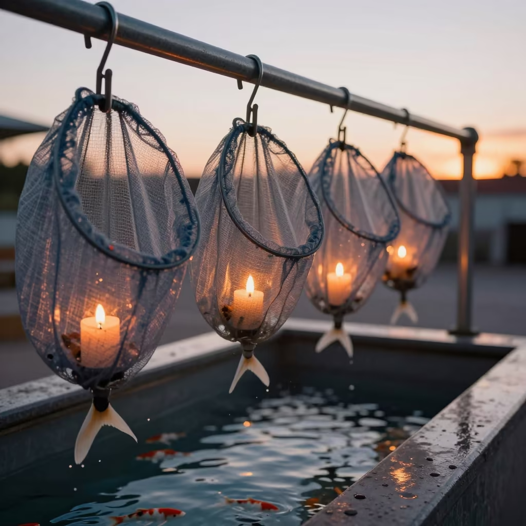 Koi Net Hook Rail at Sunset in inside a fish bagging counter zone near Reno
