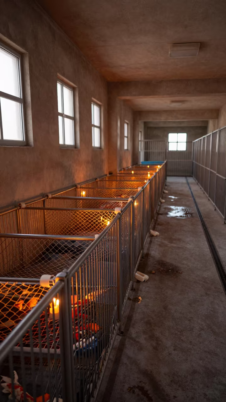 Koi Nets on Rail in Ras al-Khaimah Kennel in in a boarding kennel corridor in Ras al-Khaimah
