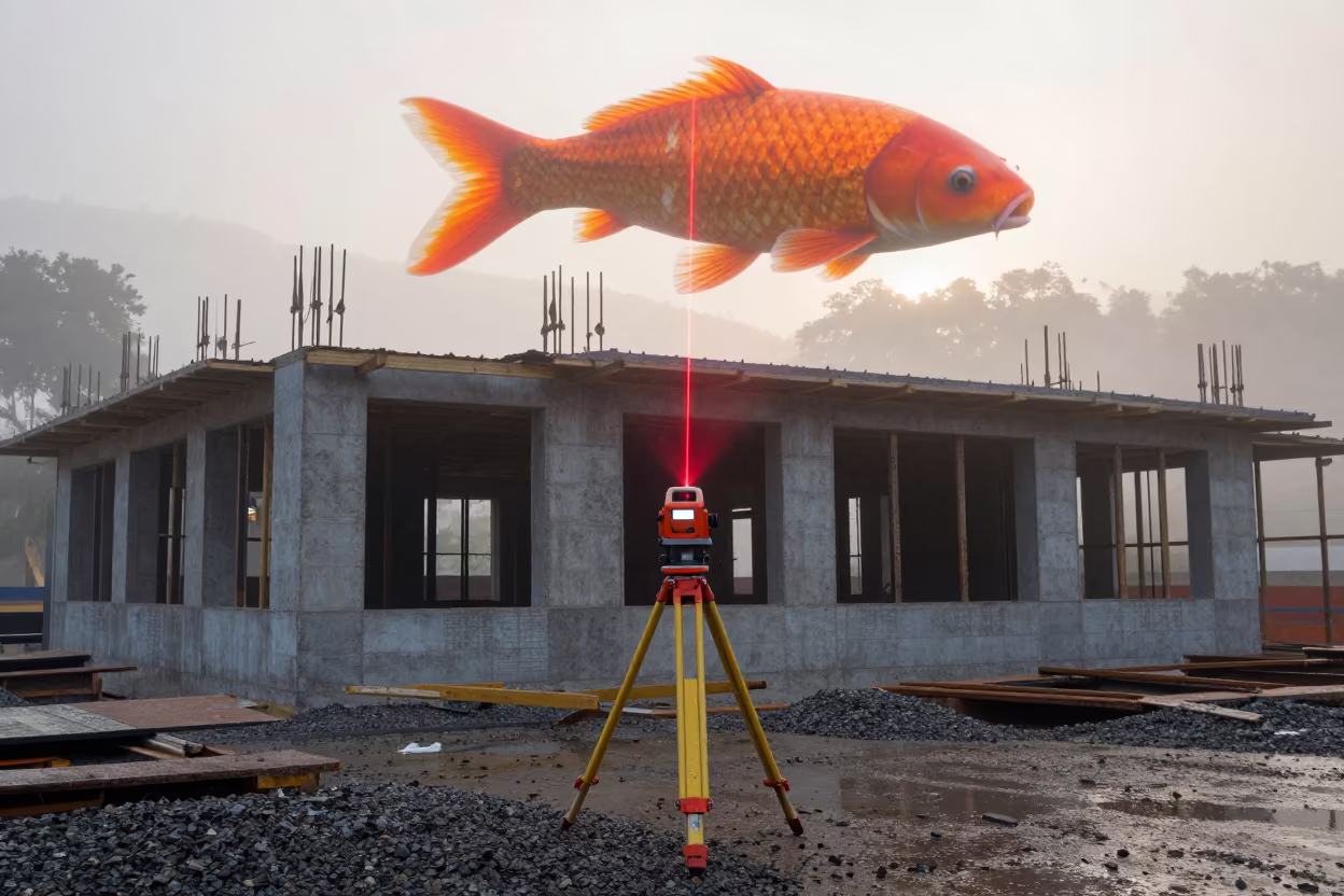 Koi Over Caracas Construction Site First Light in beside a framed building shell in Caracas