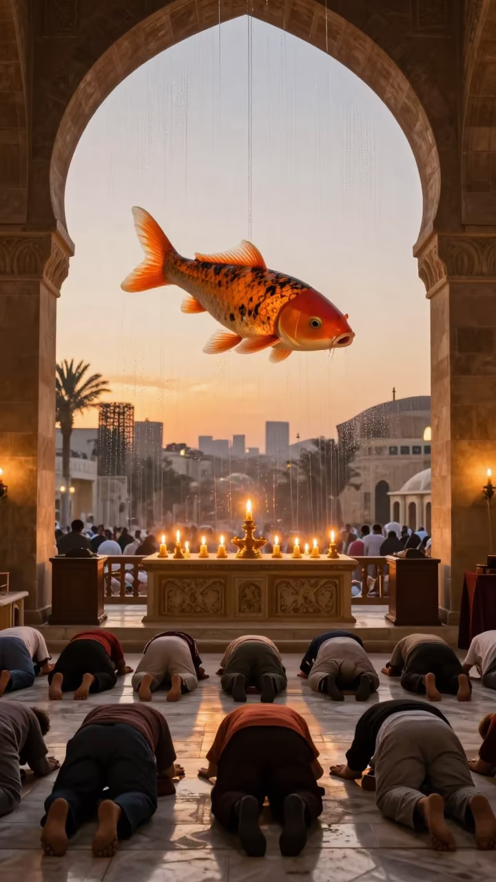 Koi Over Coptic Cairo Altar Golden Hour in at the foot of a stone altar in Coptic Cairo, Cairo