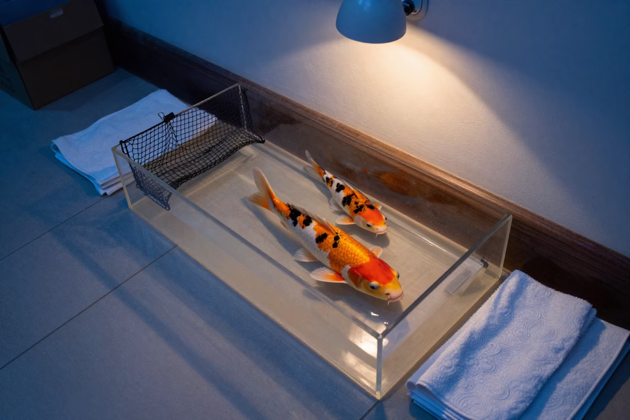 Koi Transport Tray in Muttrah Adoption Room in inside an adoption room in Muttrah