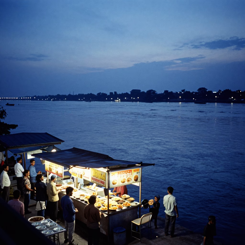 Kolkata Evening Horizon Shot with Street Food and Urban Architecture in in Kolkata, India