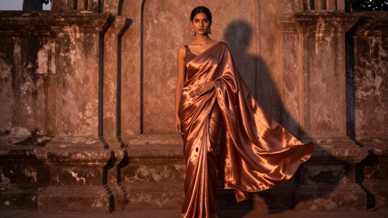 Kolkata Fashion Model at Copper-toned Light Before Dusk in in Kolkata, India