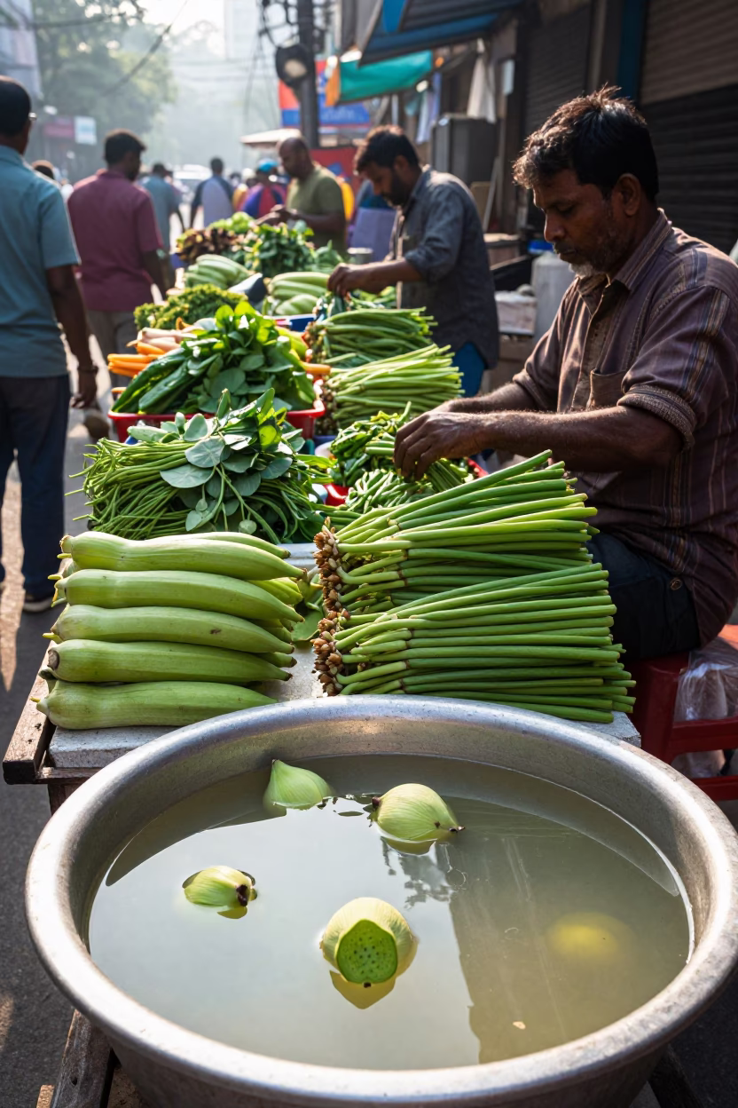 Kolkata Green Vegetables at The Late Morning Light in in Kolkata, India
