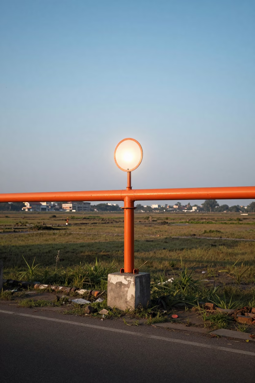 Kolkata India Late Afternoon Street Scene with Gas Pipeline Marker and Urban Landscape Horizon in in Kolkata, India