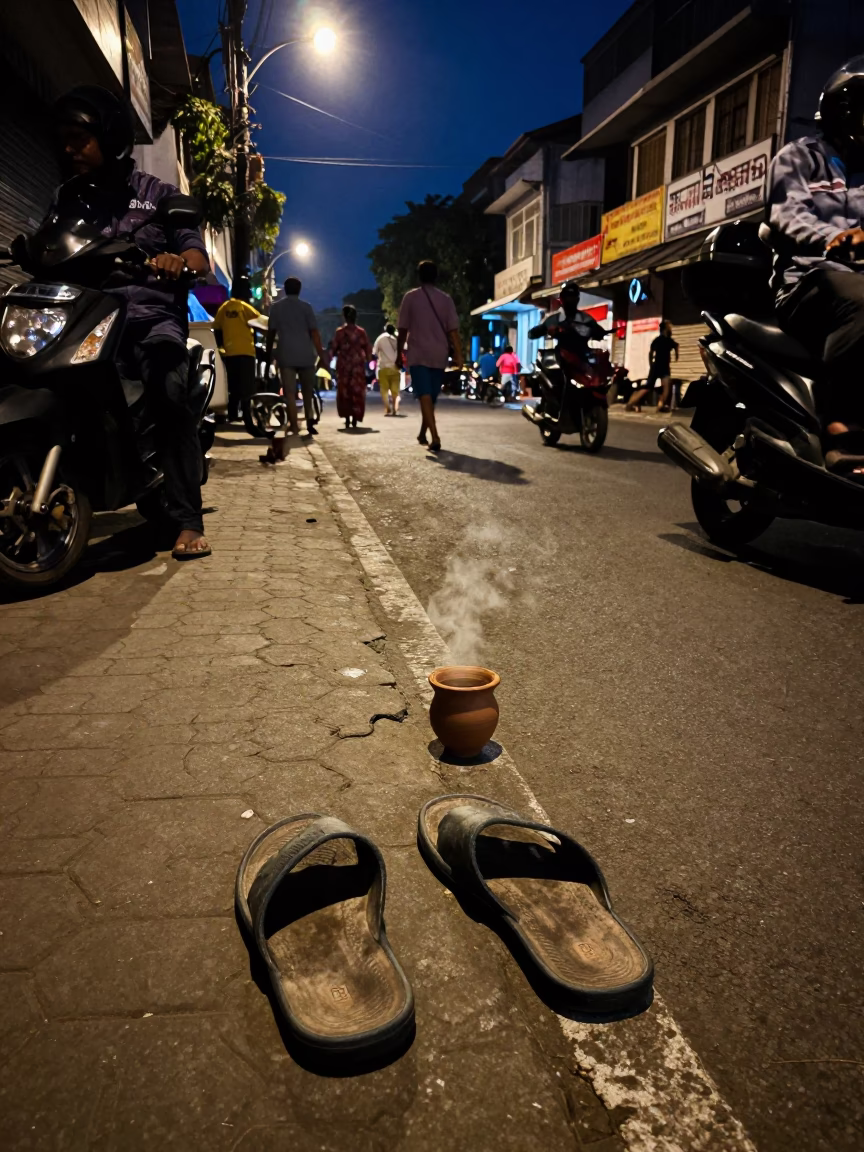 Kolkata Midnight Street Scene with Slippers and Local Night Activity in in Kolkata, India