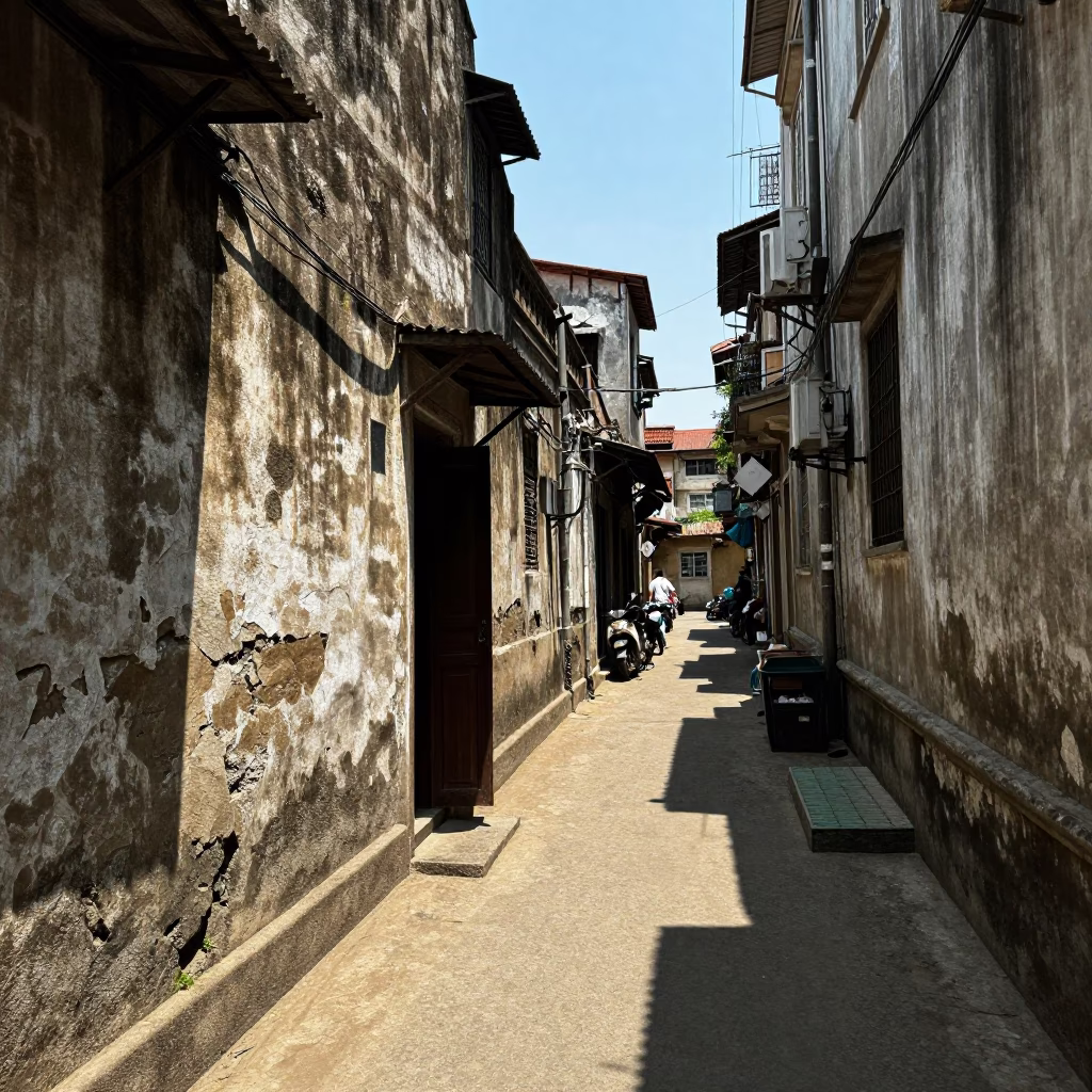 Kolkata Street Scene at The Flat Glare Of Noon Light in in Kolkata, India