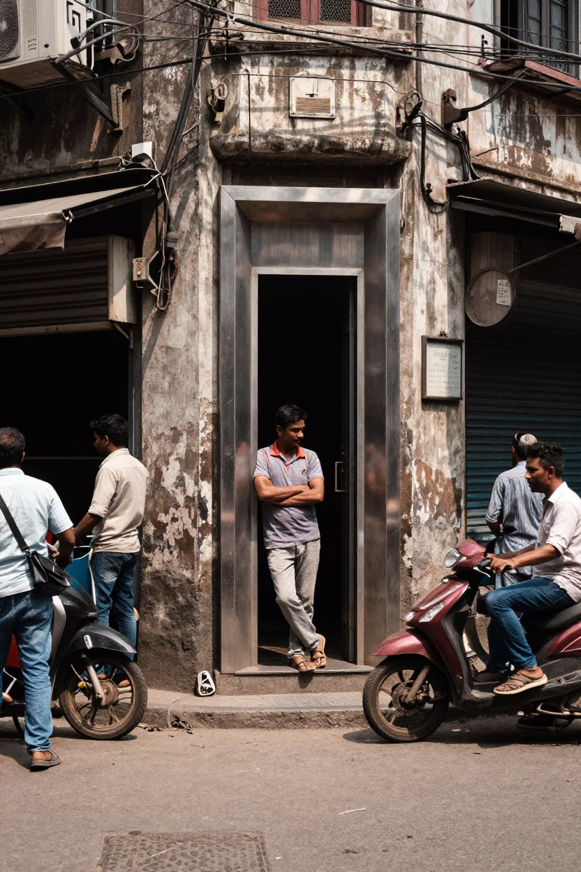 Kolkata Street Scene at The Flat Glare Of Noon Light in in Kolkata, India