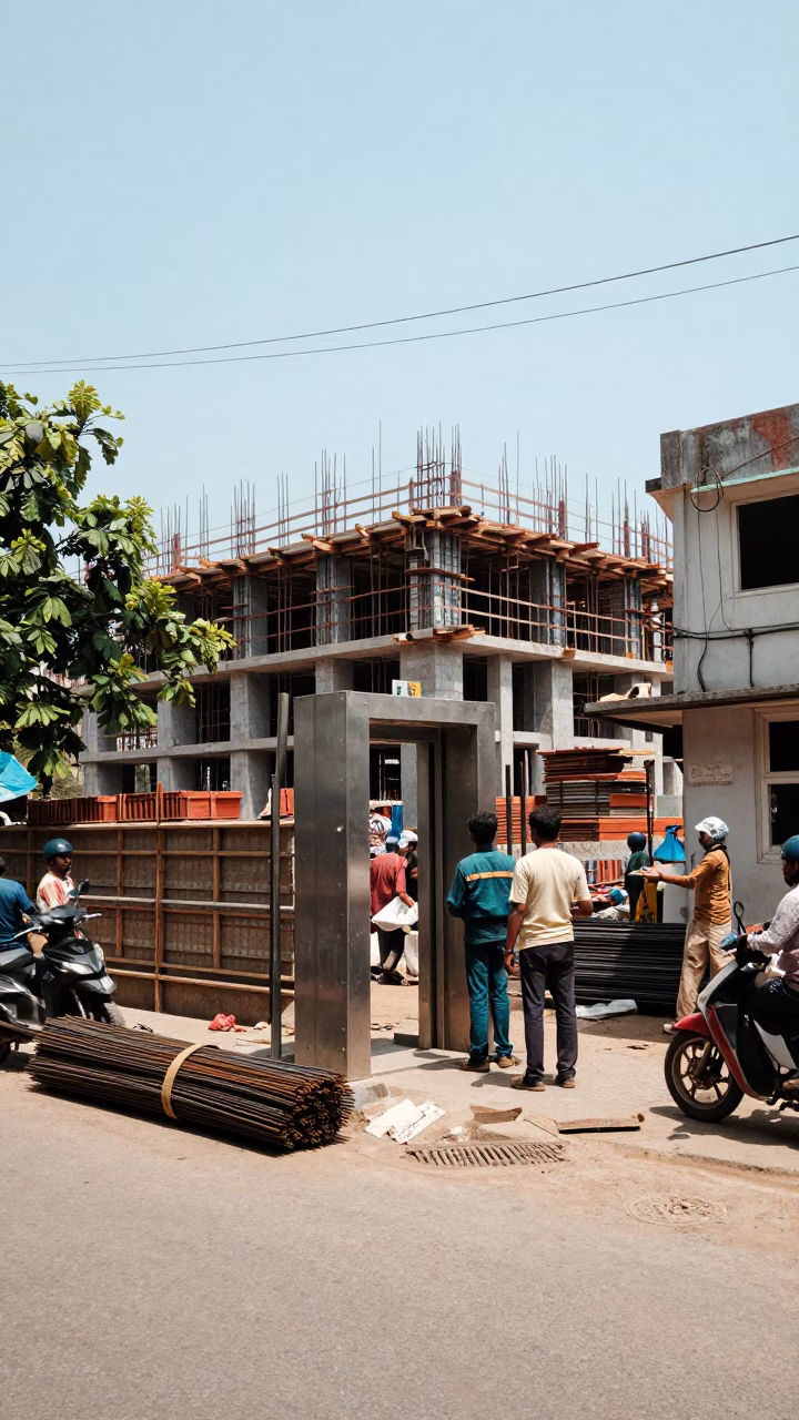 Kolkata Street Scene Noon Construction Site and Local Interaction in in Kolkata, India