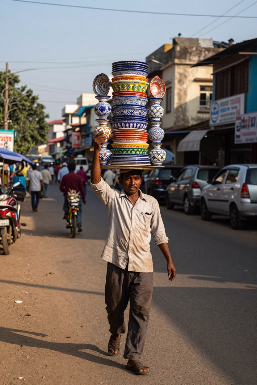 Kolkata Street Vendor at Clear Late-afternoon Light in in Kolkata, India