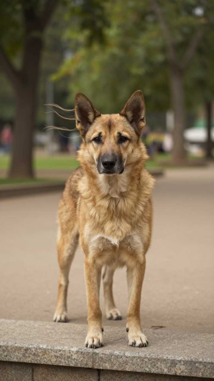 Kooikerhondje Portrait on Quiet Kismayo Path in along a quiet park path with soft open shade and a clean background in Kismayo